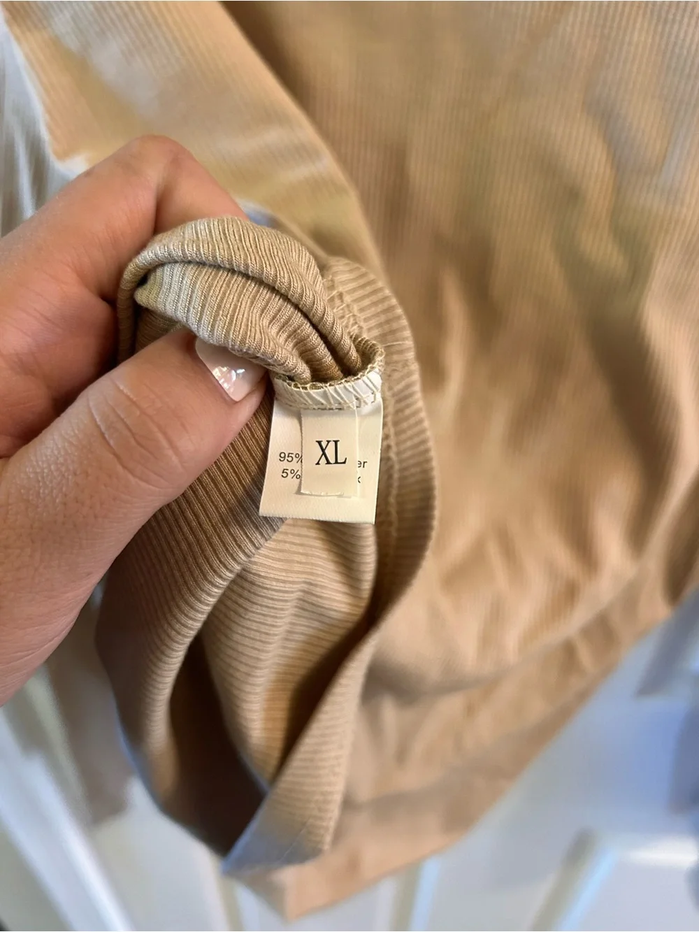 Beige Long Sleeve Ribbed Tee - Picture 3 of 4